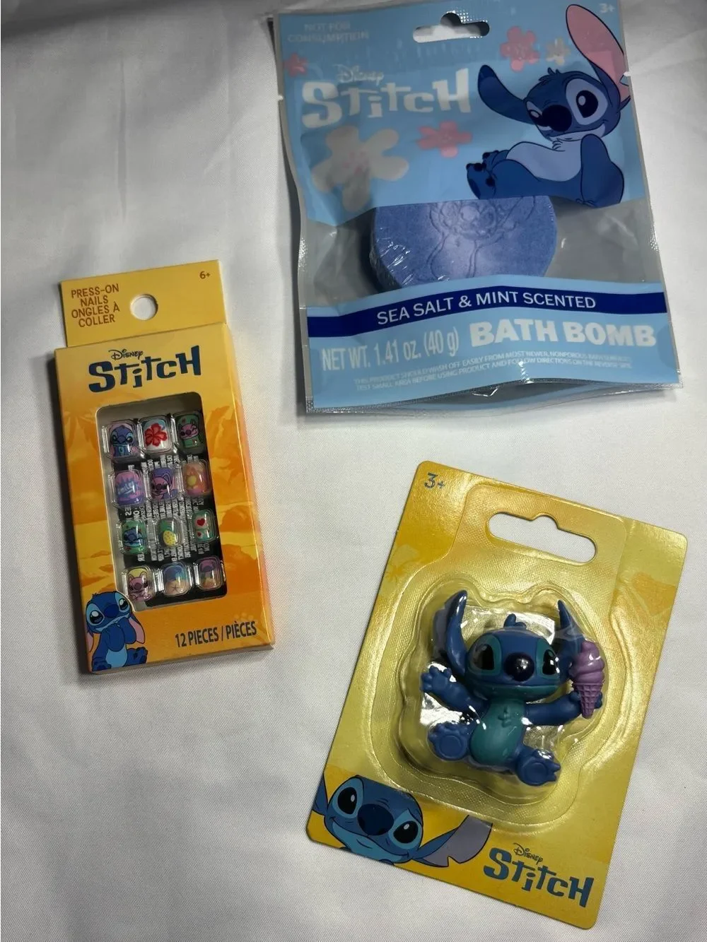 3 New Disney Stitch Bundle Bath Bomb, Nail Set & Figure - Blue